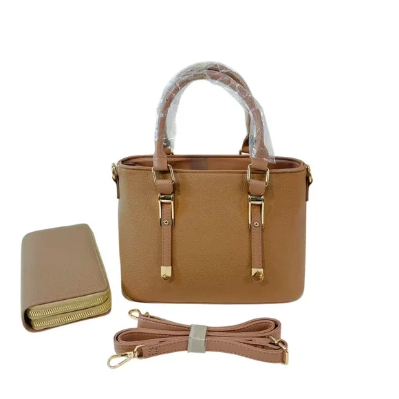 AR New York Handbag Wallet Set Women Beige PU Everyday Shoulder Satchel NWT - Picture 1 of 8